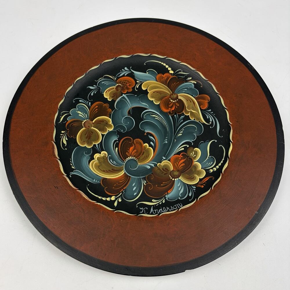NORWEGIAN ROSEMALING Wood Plate Plaque Hand Painted One Of A Kind Signed 10”